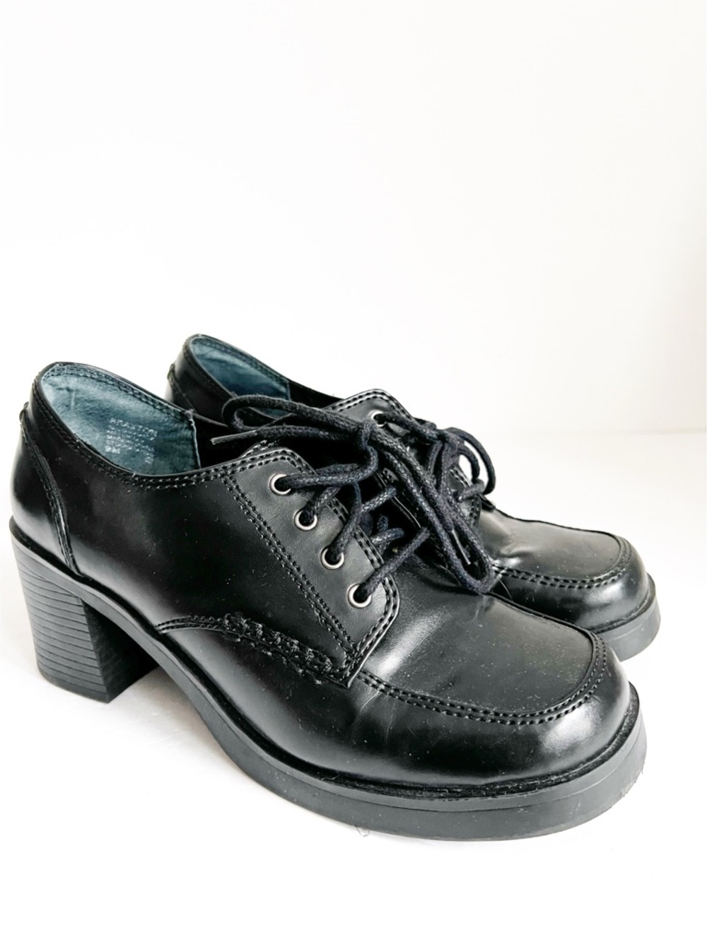 SZ 9 Vintage Y2K Mudd Black Lace-Up Chunky Platform Heel Shoes